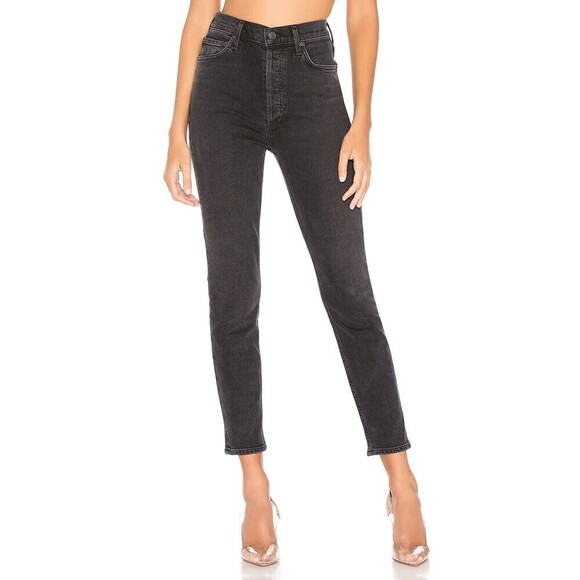 Agolde Women Nico High Rise Slim Fit Jeans Size 25 Washed Black Ankle Skinny - Picture 1 of 10